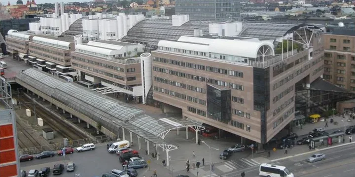 Flygfoto över Stockholm Centralstation och Cityterminalen