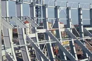 Läktarkonstruktion i Globen under montering